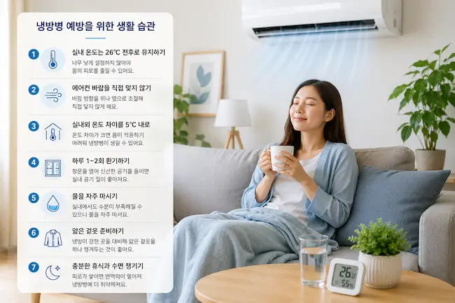 에어컨이 켜진 시원한 실내에서 적정 온도로 여름을 보내는 모습