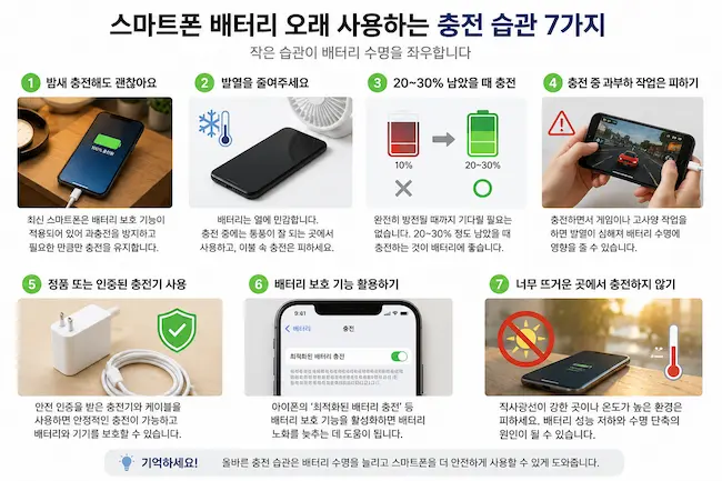 스마트폰 배터리를 오래 사용하는 올바른 충전 습관 7가지