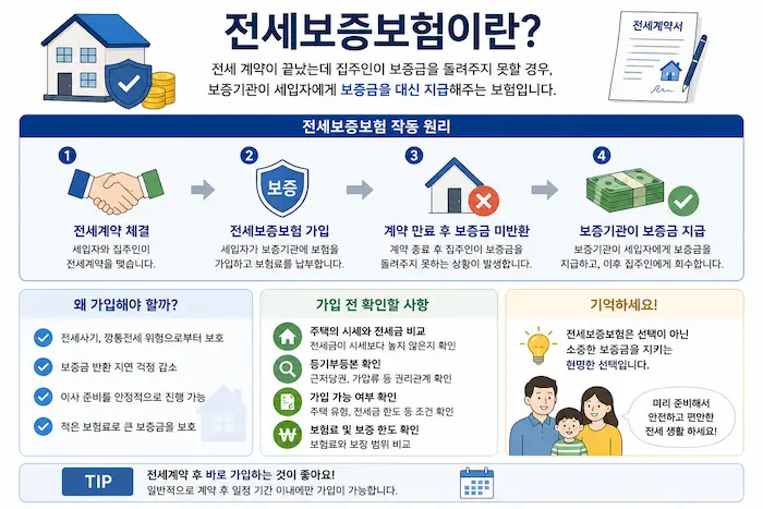 전세보증보험 가입 전 확인해야 할 핵심 사항을 정리한 인포그래픽
